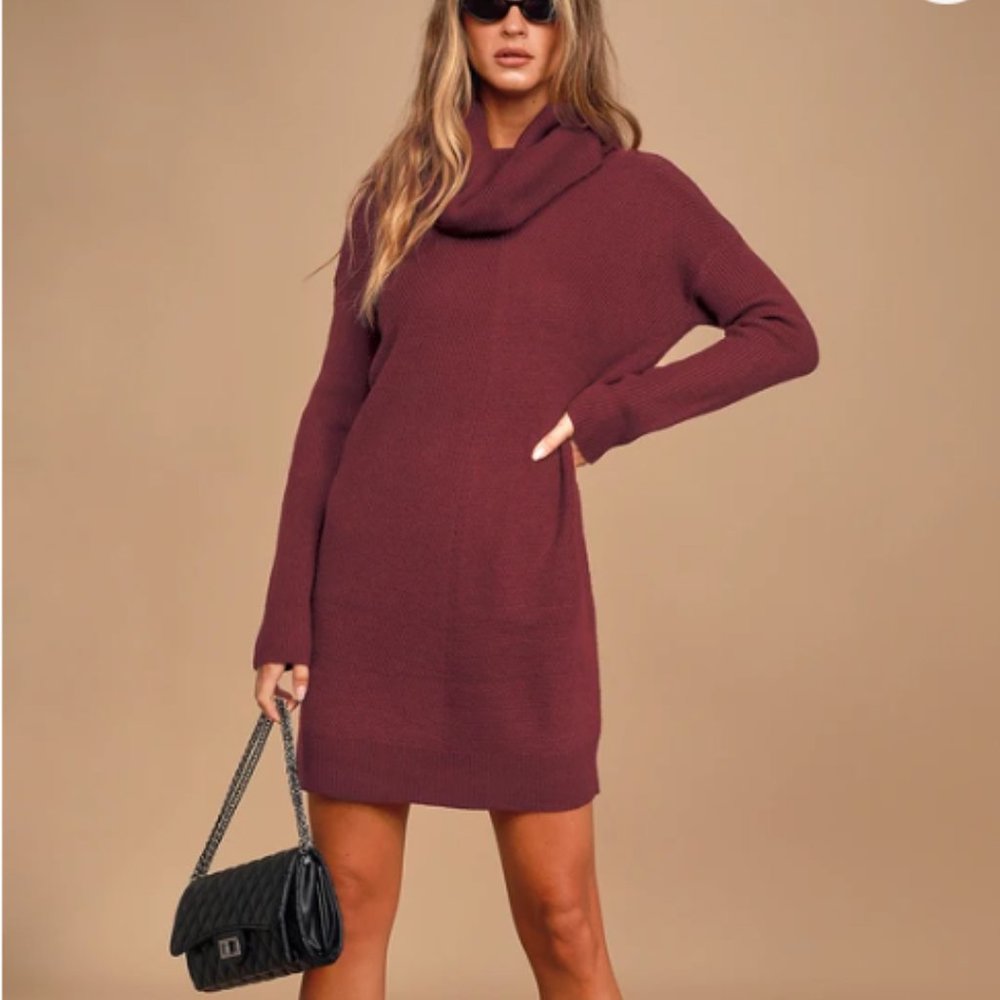 NWT - Lulus - Tea Reader Burgundy Sweater Dress